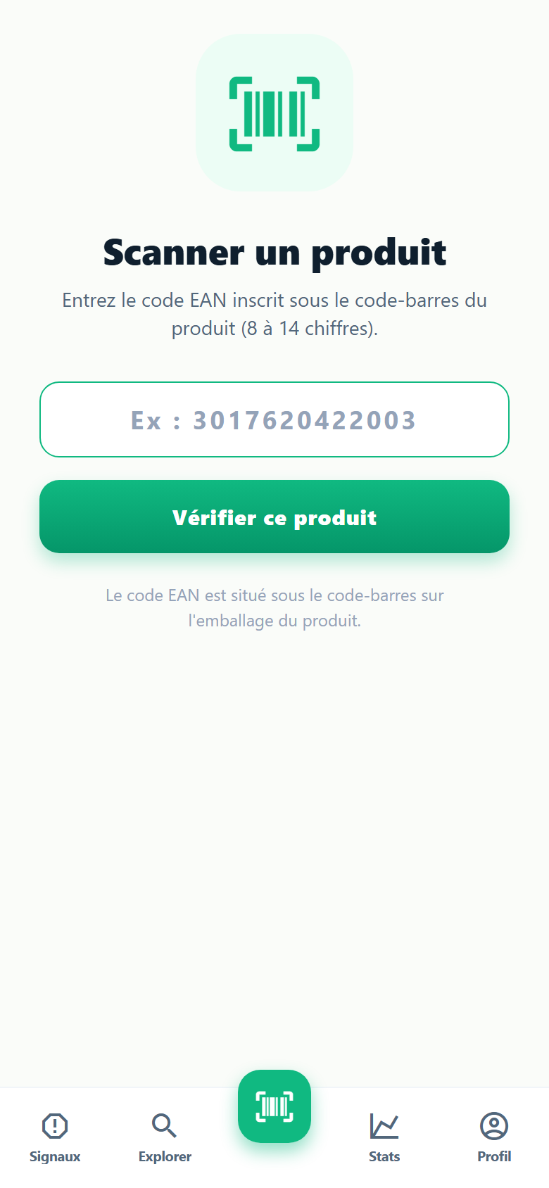 Écran de scan du code-barres dans l'application PoidsPropre
