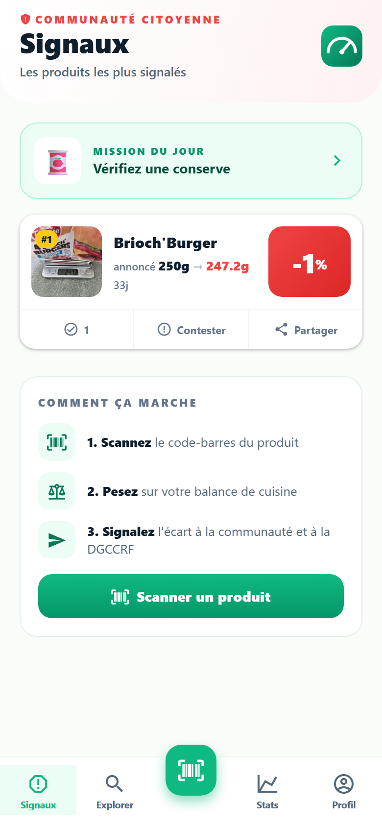 Fil des signalements citoyens dans l'application PoidsPropre